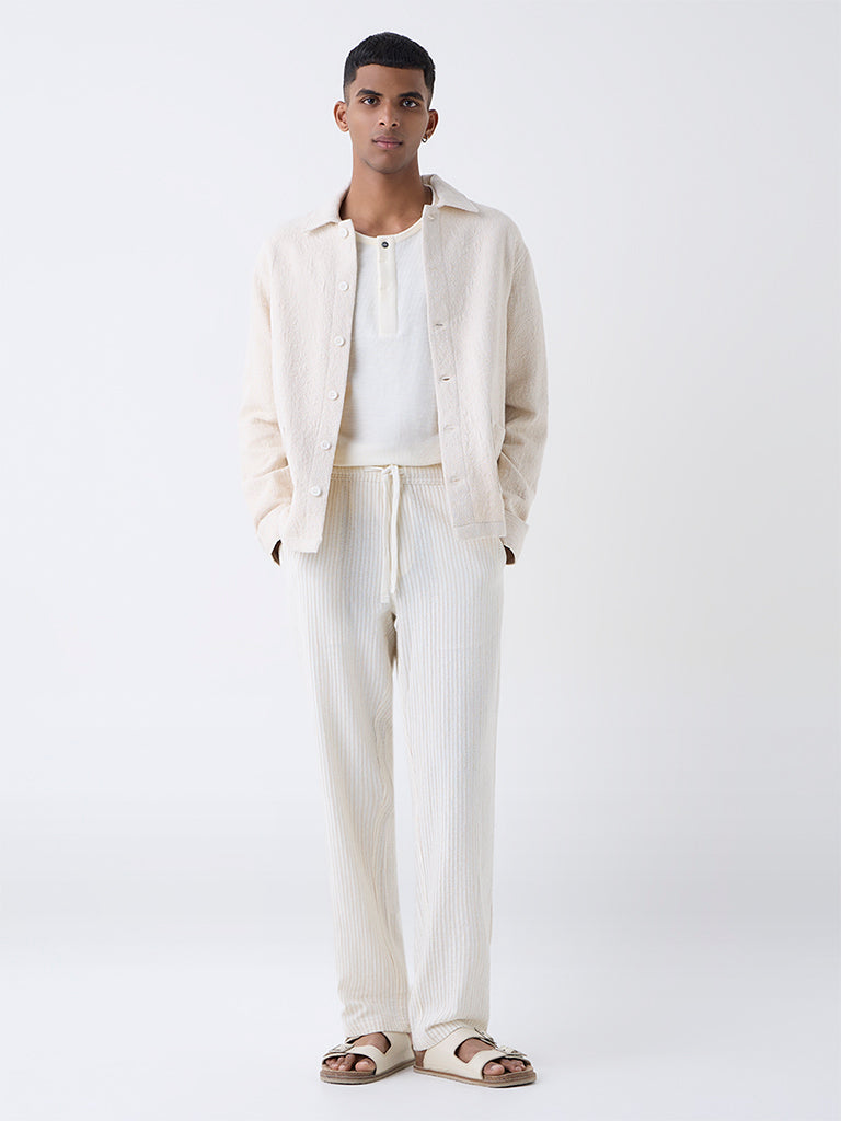 ETA Off-White Striped Relaxed-Fit Mid-Rise Cotton Pants