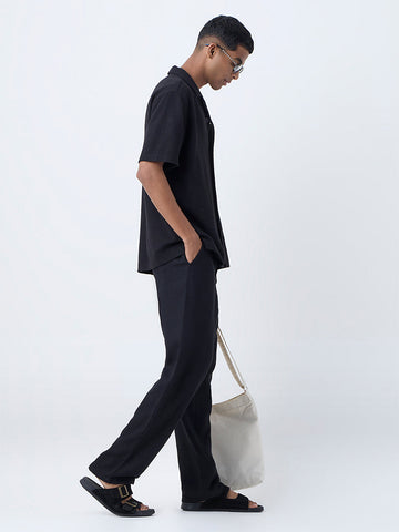 ETA Black Textured Relaxed-Fit Cotton-Blend Shirt