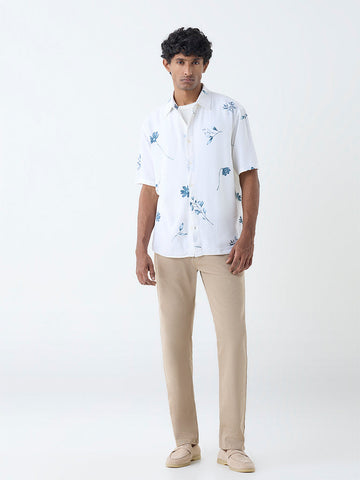 Ascot White Floral Design Relaxed-Fit Shirt