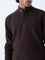 Ascot Dark Brown Textured Relaxed-Fit Quarter-Zip Sweater