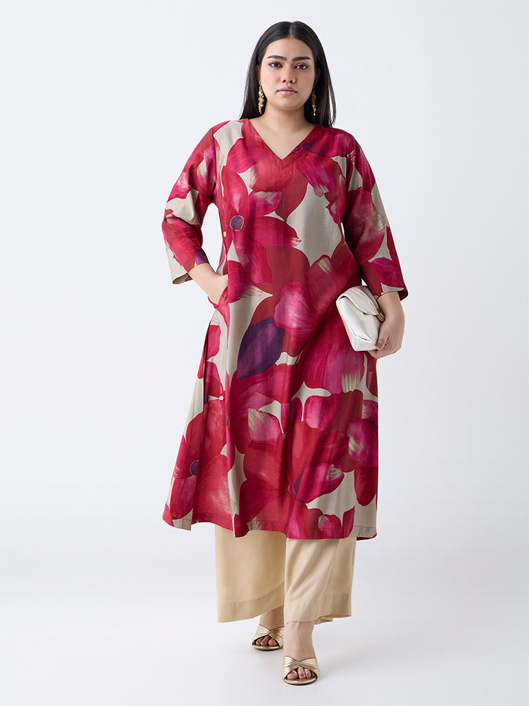 Diza Fuchsia Floral Design A-Line Kurta