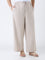 Gia Beige Pinstriped High-Rise Trousers with Belt