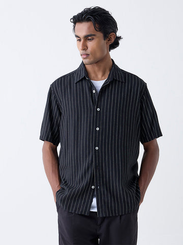 Ascot Black Striped Relaxed-Fit Shirt