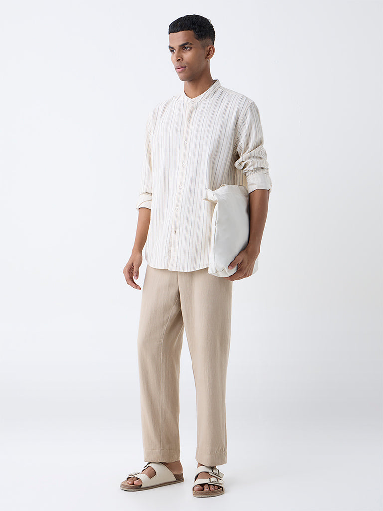 ETA Taupe Solid Relaxed-Fit Mid-Rise Cotton-Blend Chinos