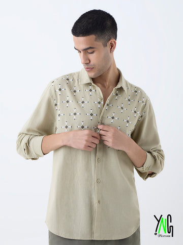 ETA Beige Embroidered Relaxed-Fit Cotton Shirt