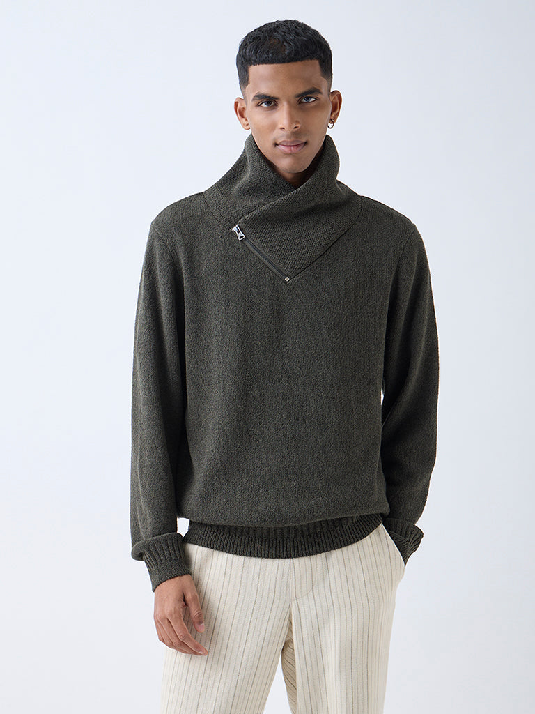 ETA Olive Knit-Textured Relaxed-Fit Sweater