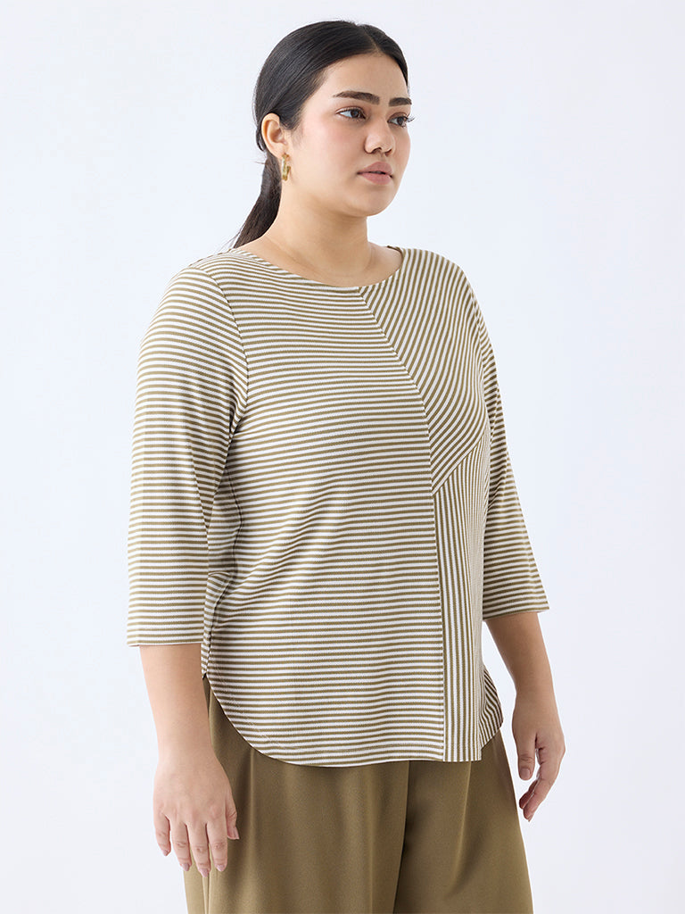 Gia Beige Stripe Patterned T-Shirt