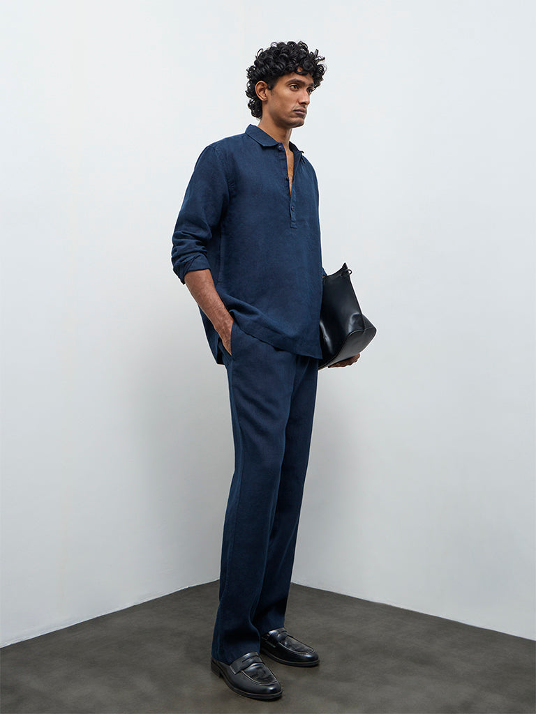 Ascot Indigo Relaxed-Fit Mid-Rise Linen Chinos