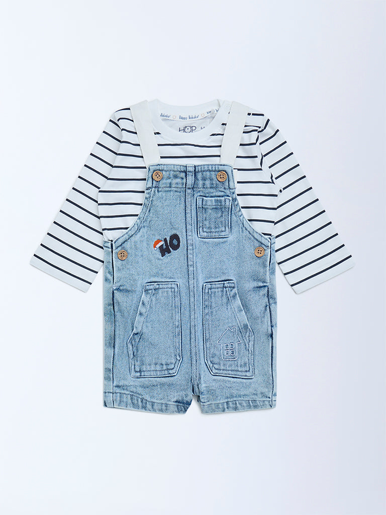 HOP Baby Blue Denim Dungaree with T-Shirt Set