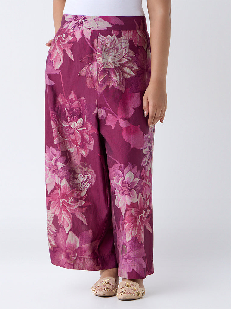 Diza Plum Floral Printed Palazzos