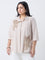 Gia Beige Floral Embroidered Cotton Shirt