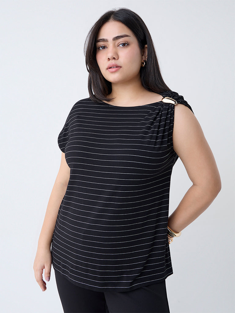 Gia Black Pinstriped Top