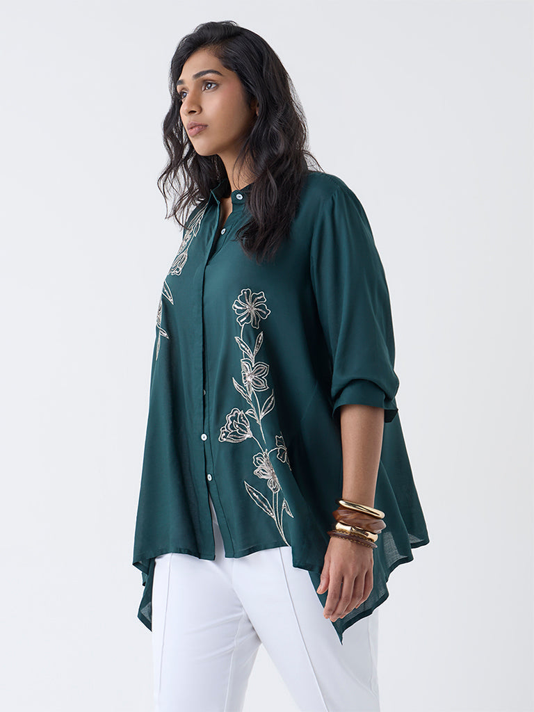 Diza Green Floral Embellished Tunic