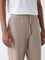 ETA Taupe Textured Relaxed-Fit Mid-Rise Cotton-Blend Pants