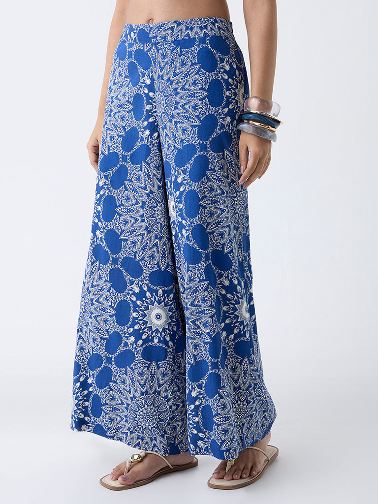 Utsa Blue Mandala-Inspired Palazzos