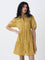 Bombay Paisley Mustard Embroidered Cotton Shirt Dress