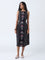Bombay Paisley Black Printed Cotton-Blend A-Line Dress