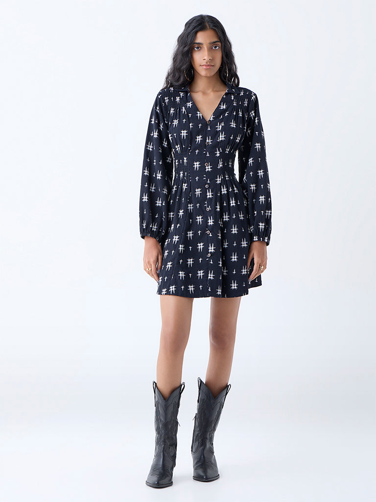 Bombay Paisley Black Printed Cotton A-Line Dress