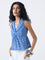 Bombay Paisley Blue Striped Ruched Cotton Top