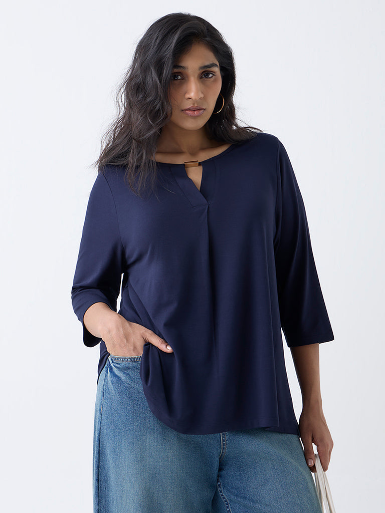 Gia Navy Metallic-Detailed Top