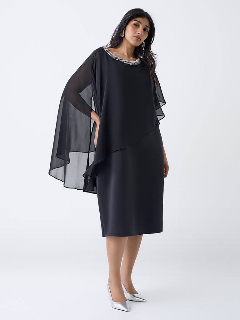 Gia Black Mesh Overlay A-Line Dress