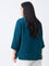 Gia Dark Teal Crinkle-Textured Quarter-Zip Blouse