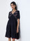 Bombay Paisley Black Embroidered Empire A-Line Dress