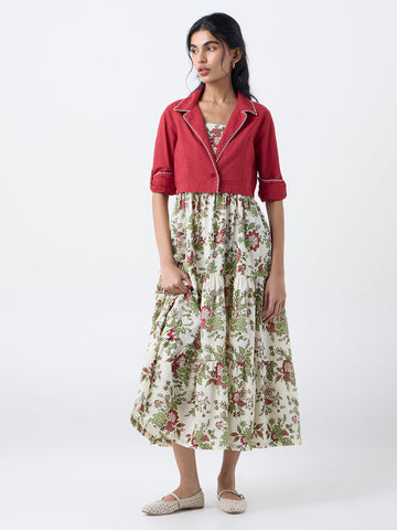 Bombay Paisley Cream Cotton Tiered Dress with Jacket