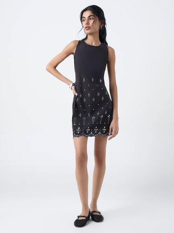 Bombay Paisley Black Embellished Cotton Shift Dress