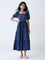 Bombay Paisley Dark Blue Embroidered Cotton Tiered Dress