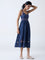 Bombay Paisley Dark Blue Embroidered Cotton A-Line Dress