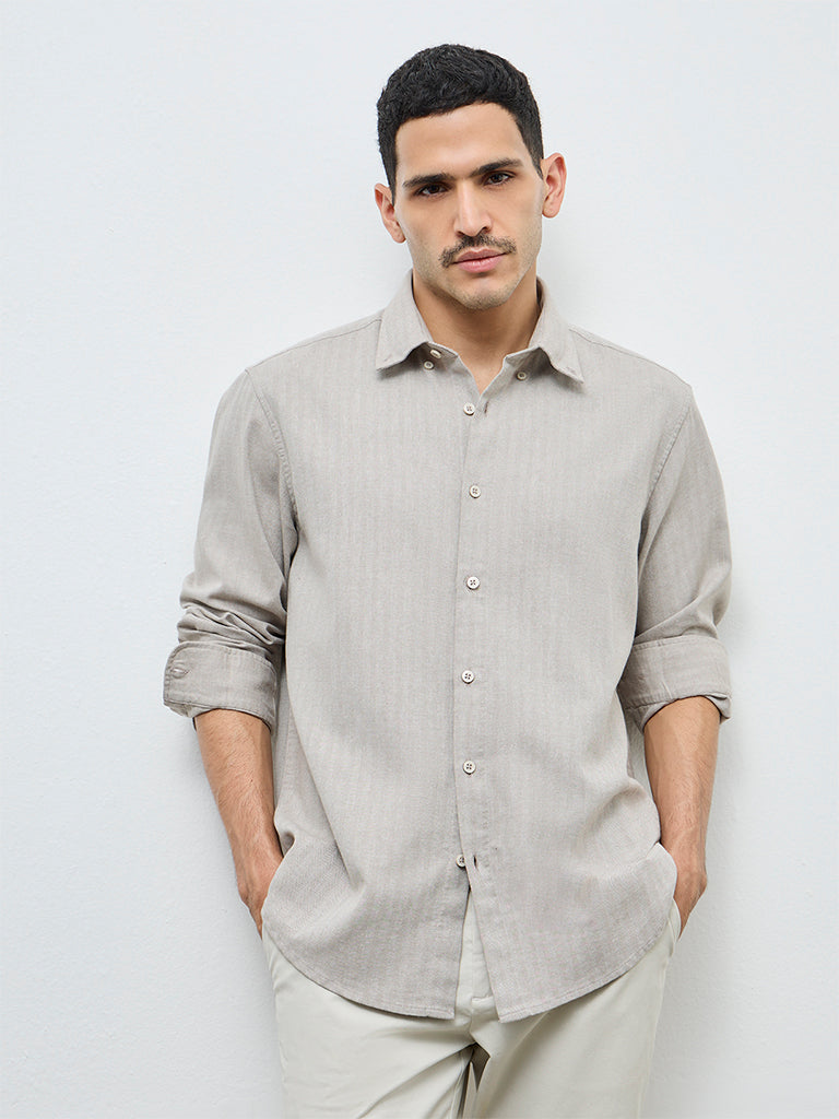 Ascot Taupe Relaxed-Fit Cotton-Blend Shirt