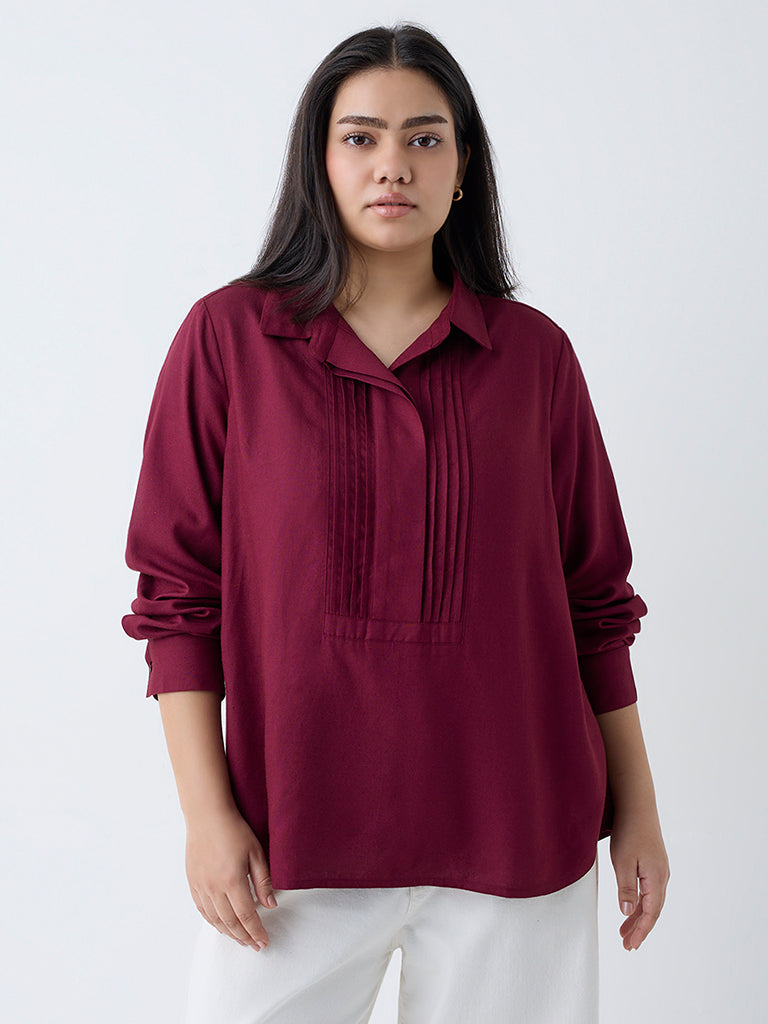 Gia Burgundy Pintuck Detailed Blouse