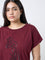 Gia Burgundy Floral Embroidered Cotton T-Shirt