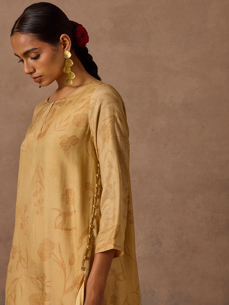 Printed Gold Kurta and Pant Set
