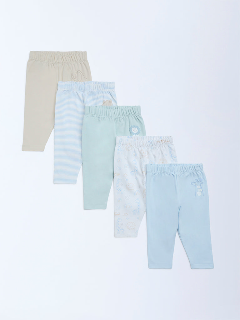HOP Baby Boys Multicolour Printed Mid-Rise Cotton Pants - Pack of 5