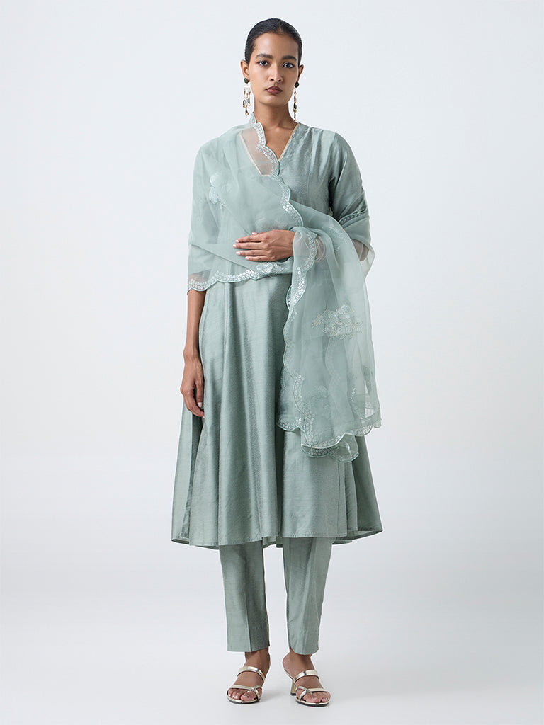 Vark Mint Solid Anarkali Ethnic Set