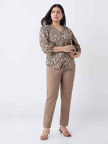 Gia Brown Solid High-Rise Cotton-Blend Jeggings