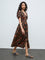Bombay Paisley Black Foliage Printed Cotton A-Line Dress