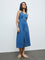 Bombay Paisley Indigo Embroidered Cotton A-Line Dress