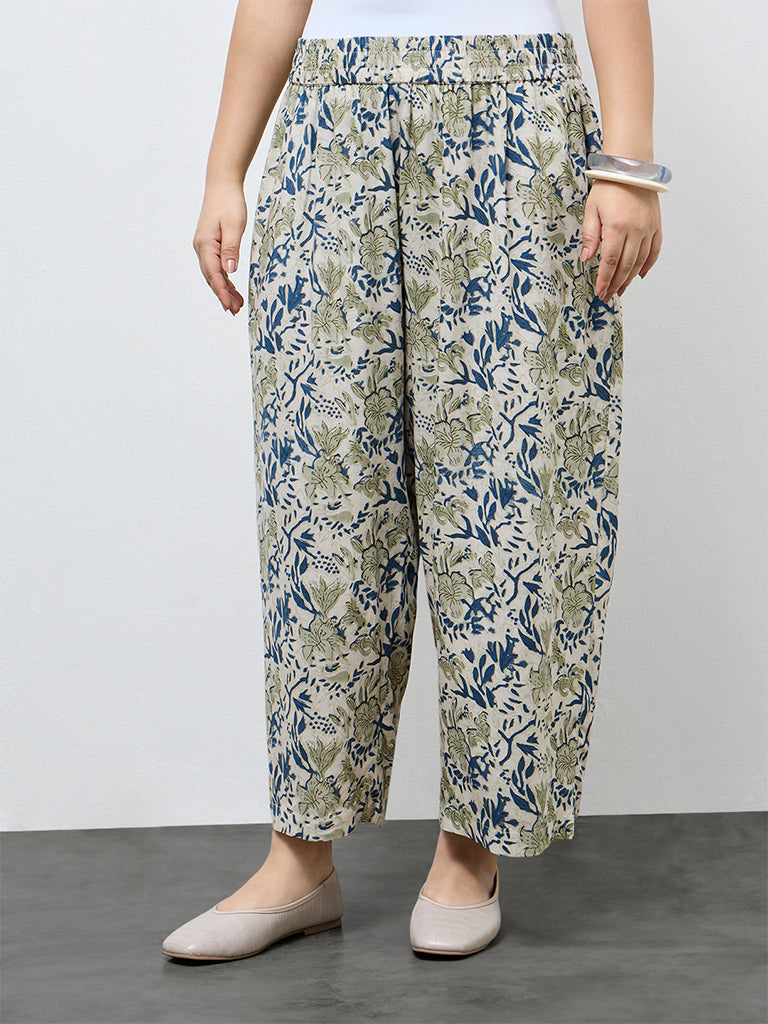 Diza Light Taupe Botanical Printed Pants