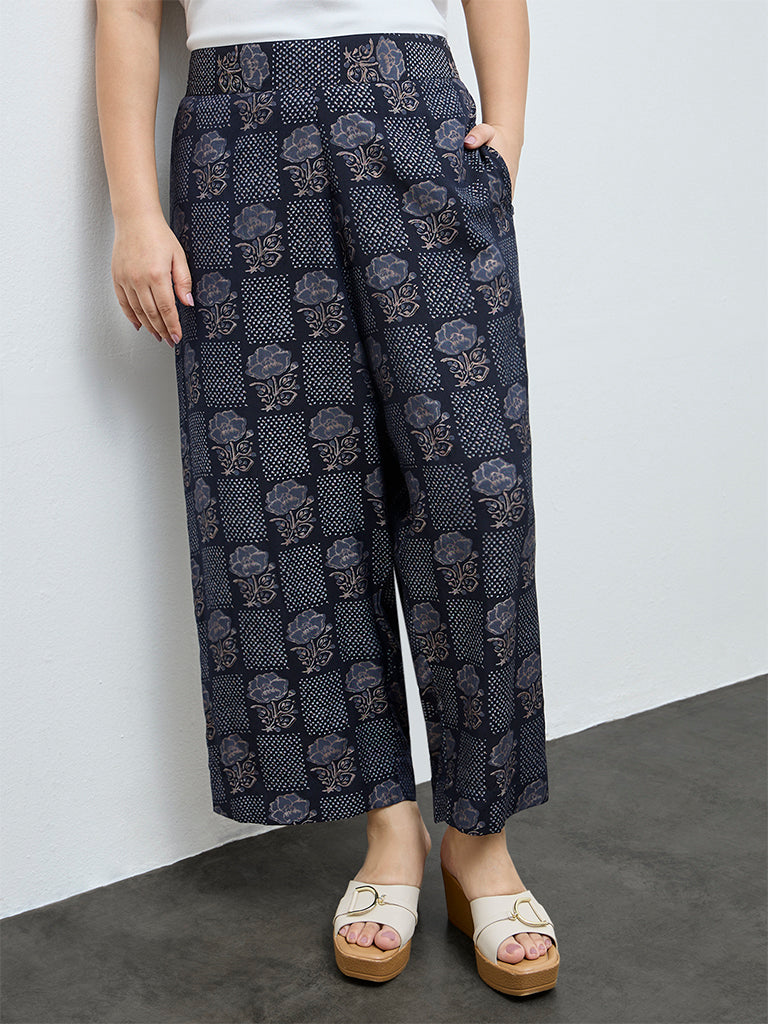 Diza Black Floral Design Ethnic Pants