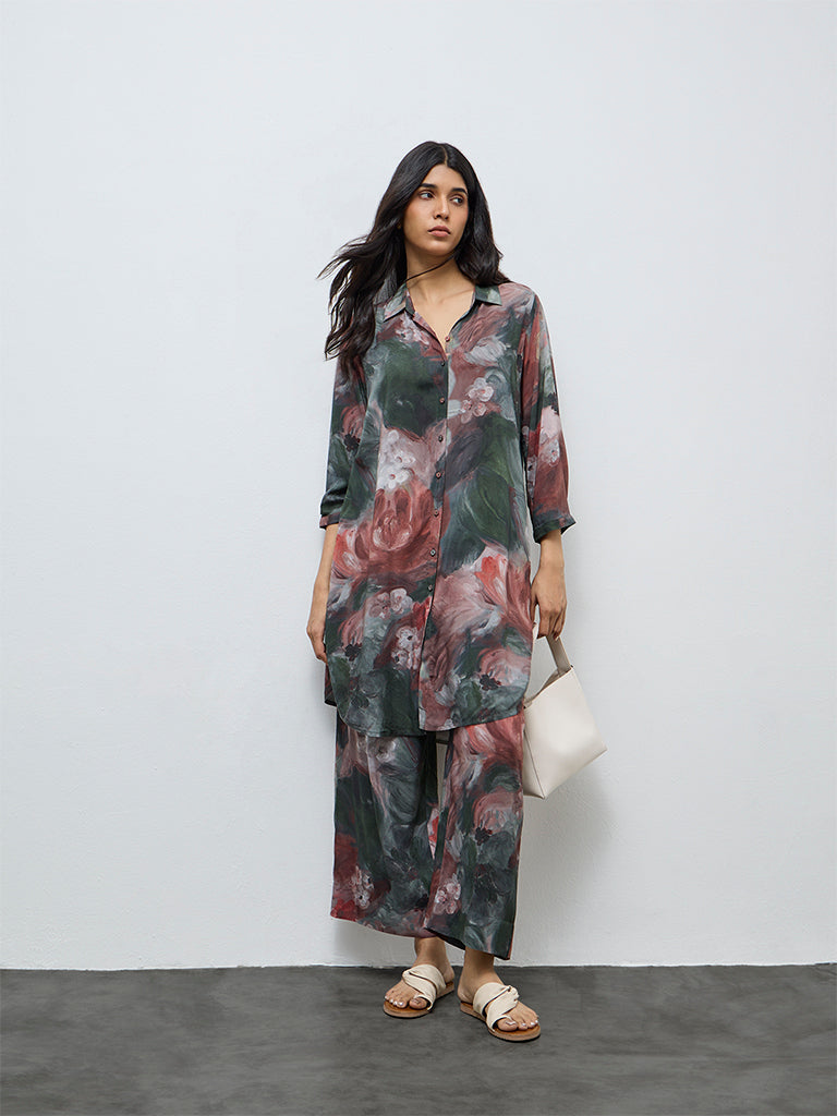 Utsa Green Floral Pattern A-Line Kurta