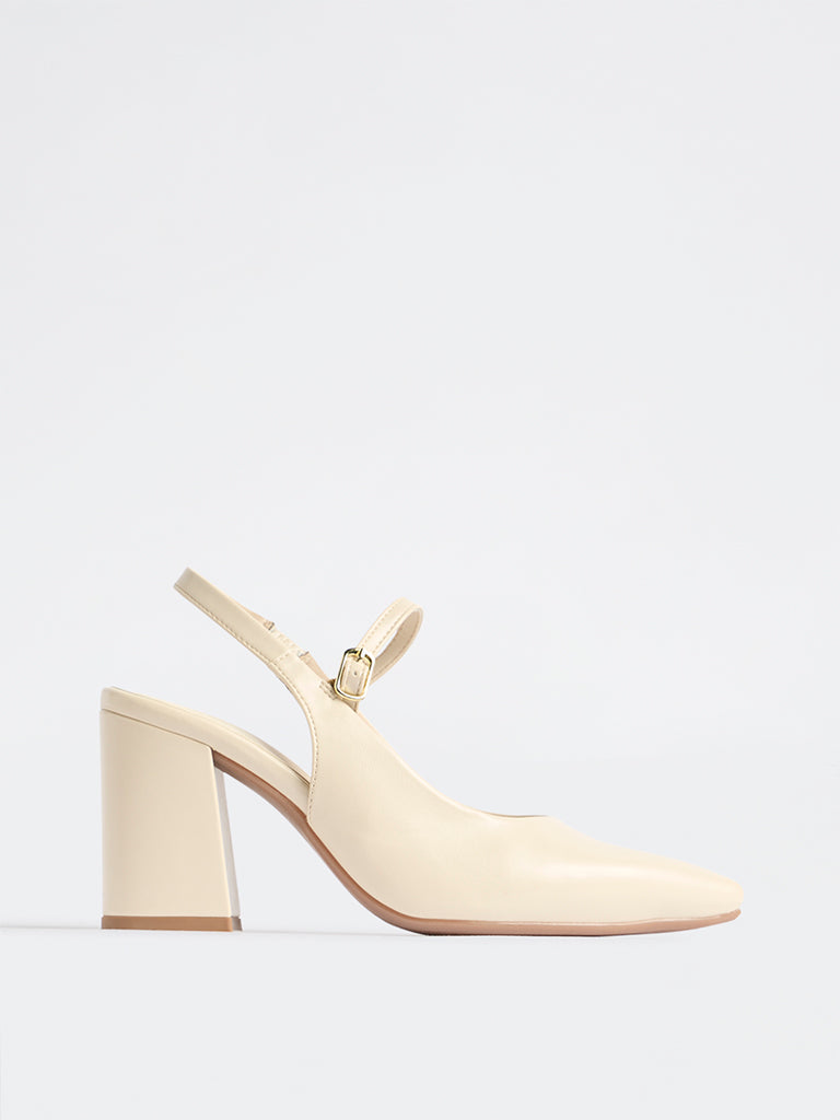 LUNA BLU Ivory Slingback Block Mules