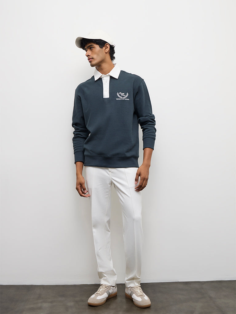 Nuoflexx White Pipeline-Detail Relaxed-Fit Mid-Rise Pants