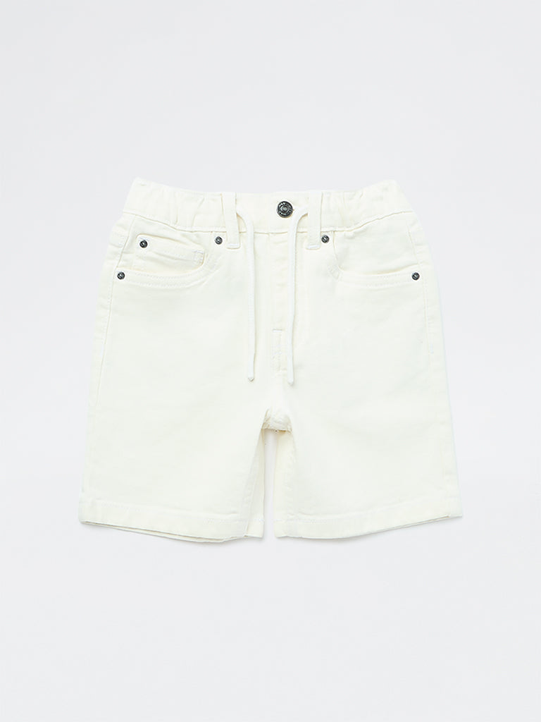 HOP Kids Boys Off-White Mid-Rise Denim Shorts
