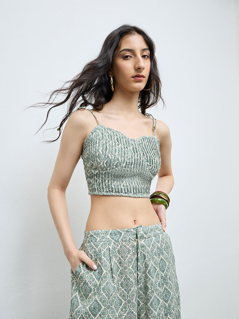 Bombay Paisley Sage Printed Cotton Crop Top
