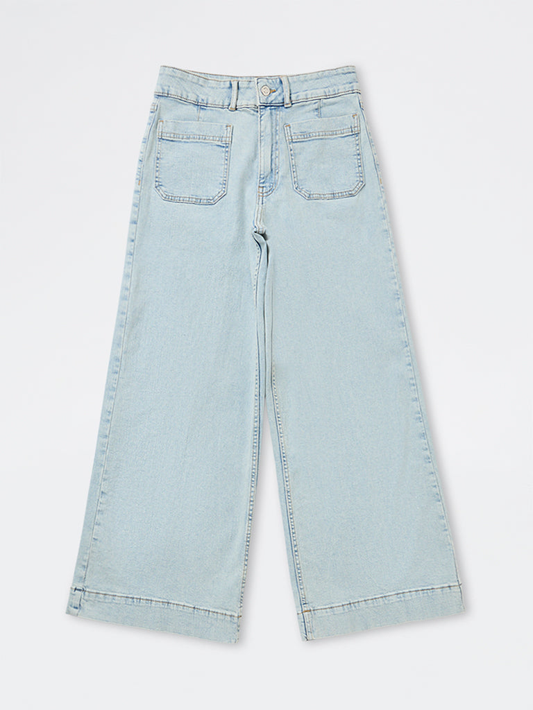 LOV Light-Blue-Wash High-Waist Wide Leg Fit Jeans