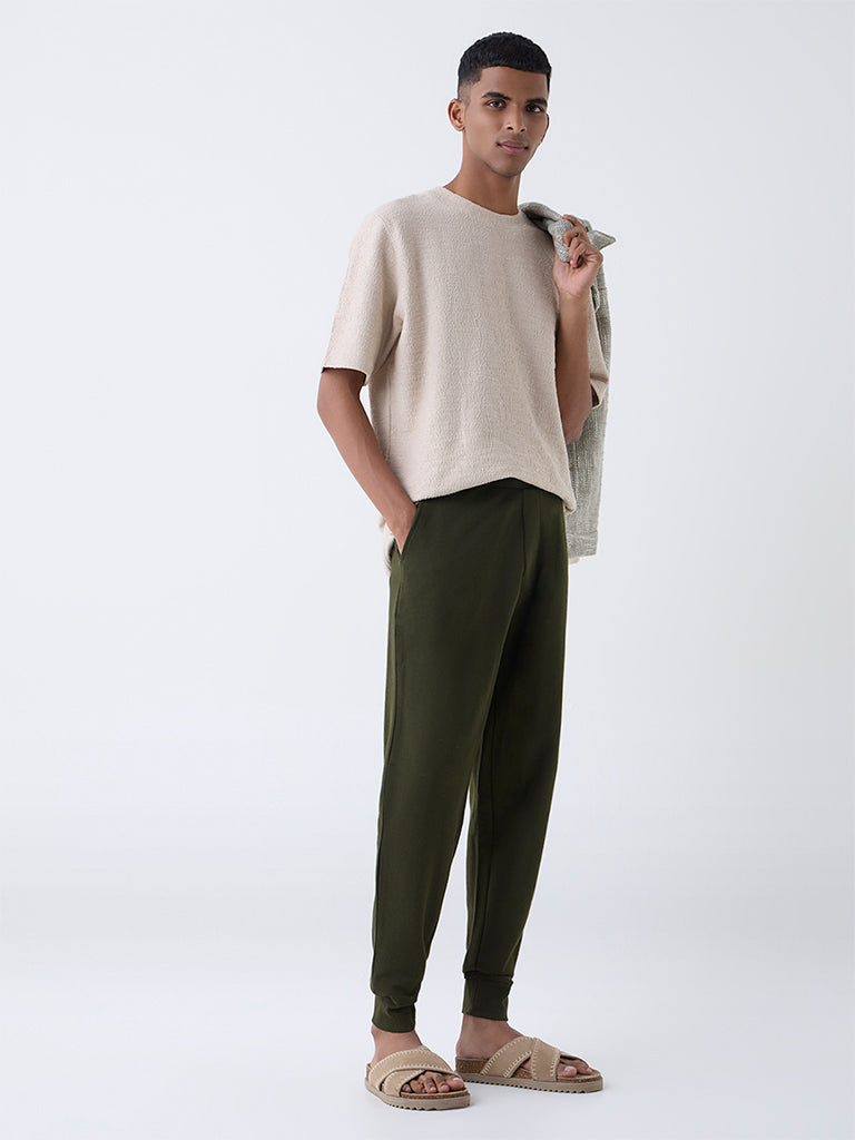ETA Dark Olive Relaxed-Fit Mid-Rise Cotton-Blend Joggers