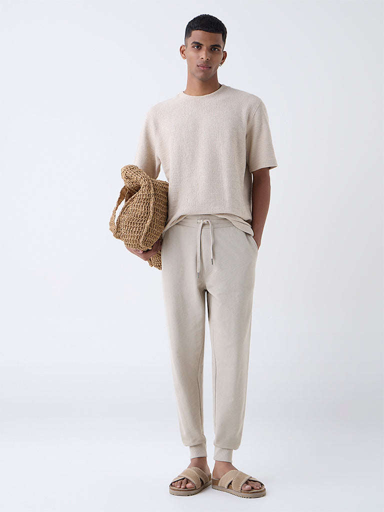 ETA Beige Relaxed-Fit Mid-Rise Cotton-Blend Joggers